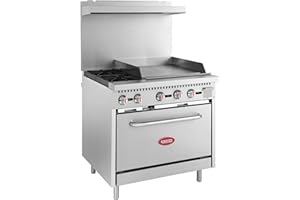 Kratos 36" Wide Commercial Gas Range with 24" Griddle, 2 Burners, and Full Size Oven, Stainless Steel Range for Restaurants, 130,000 BTU, Natural Gas (29Y-047-NAT)