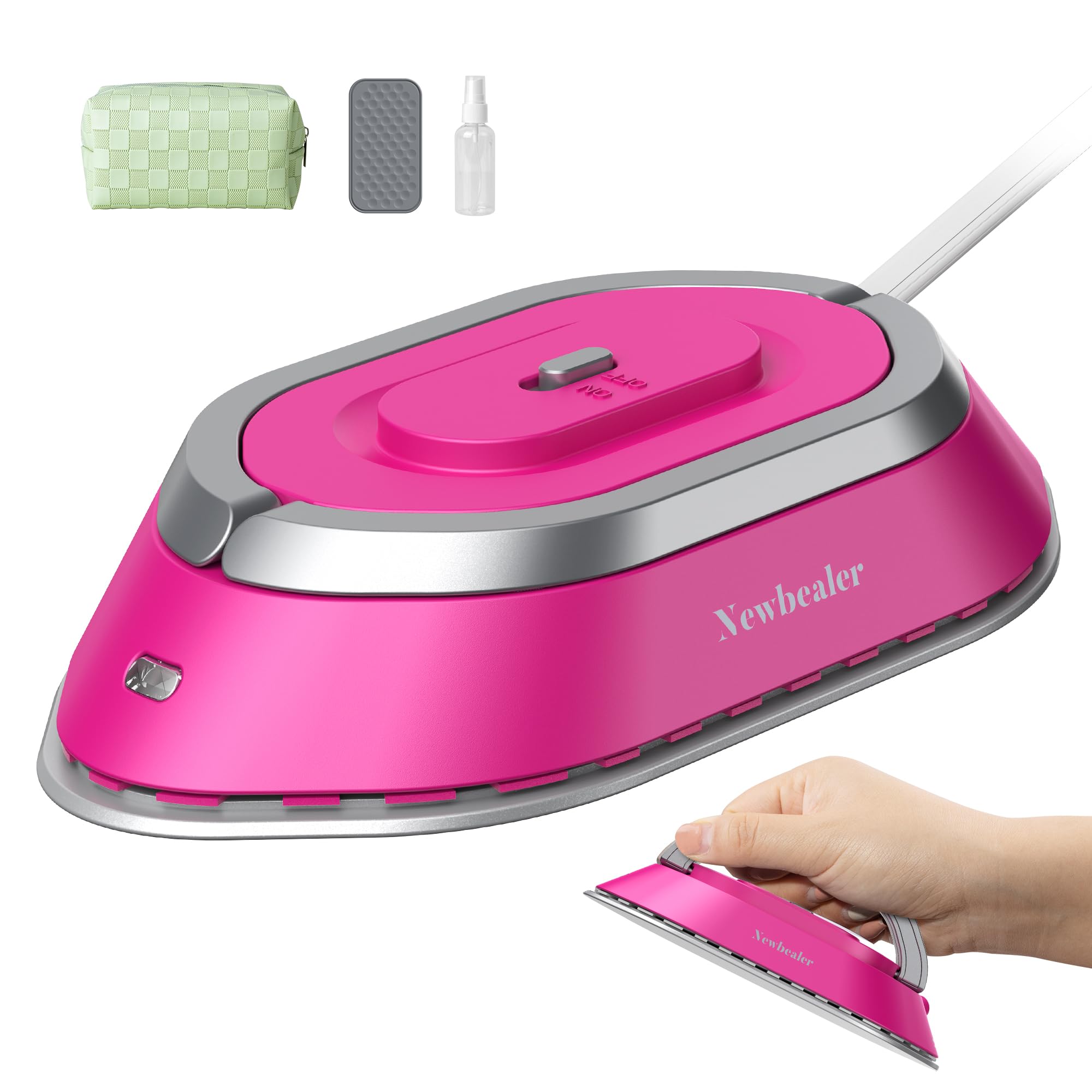 Photo 1 of Newbealer Travel Iron with Global Voltage, 100-240V Mini Dry Iron for Clothes (No Steam), Max 300W, 60s Heat Up, 302? Non-Stick Ceramic Soleplate, 0.8lbs Ultra-Lightweight (Hotpink)