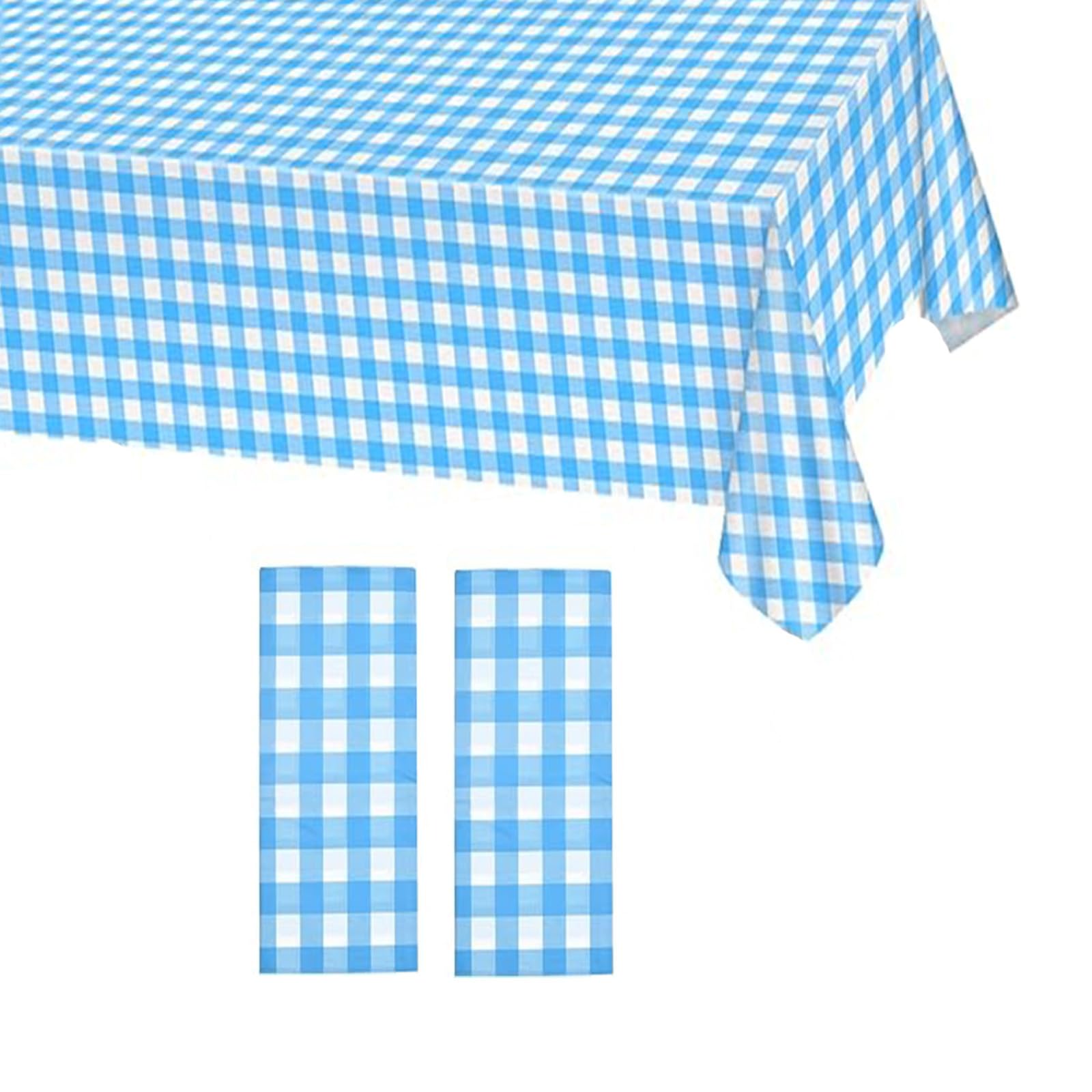 ZSYIULIA 2pcs 137 x 274cm Bluce Checkered PVC Table Cloth Wipeable Tablecloths Rectangular,Plaid Tablecloth Plastic Clean Tablecloth Waterproof, Oil-proof Table Cover for Birthdays Weddings Christmas