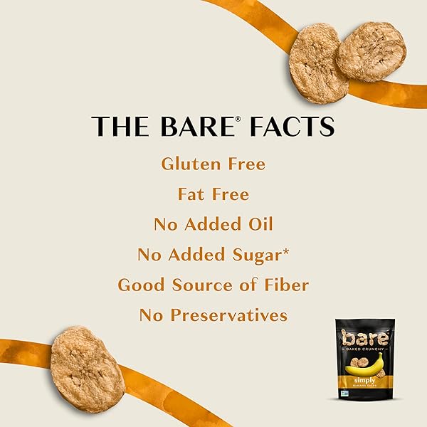 BARE BAKED CRUNCHY BANANA CHIPS, SIMPLY BANANA, GLUTEN FREE, 2.7 OZ BAG