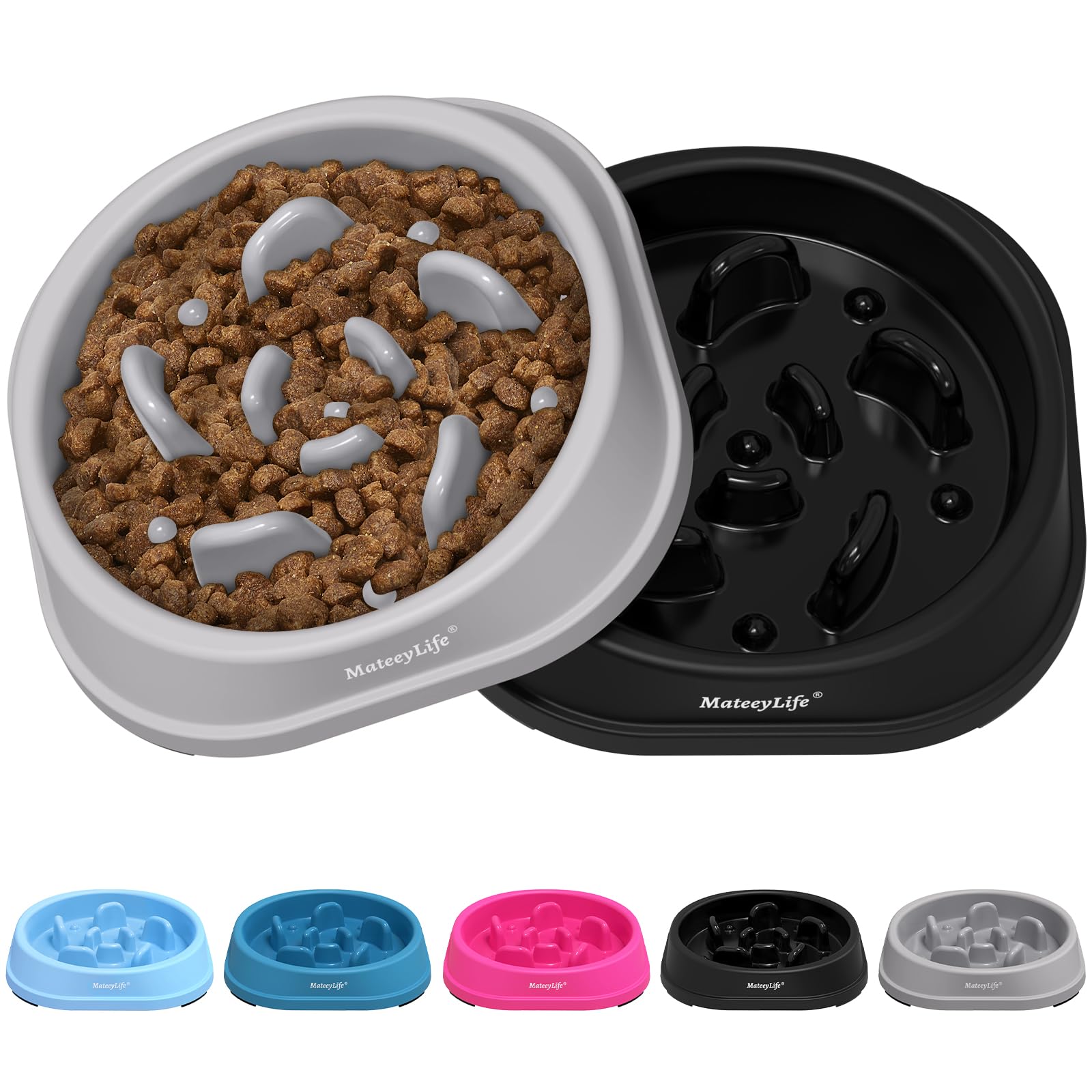 Photo 1 of MateeyLife Small Slow Feeder Cat Bowls 2PCS, Anti-Choking Puzzle Cat Food Bowls, Anti-Slip Interactive Dog Feeding Slow Down Eating, Bloat Stop Maze Dishes Dog Feeder for Small Breeds 1 Cup Gray&Black