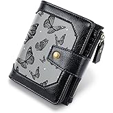 Simikol Women Leather Wallet RFID Blocking Small Bifold Zipper Pocket Wallet Card Case Purse with ID Window, Black Butterfly