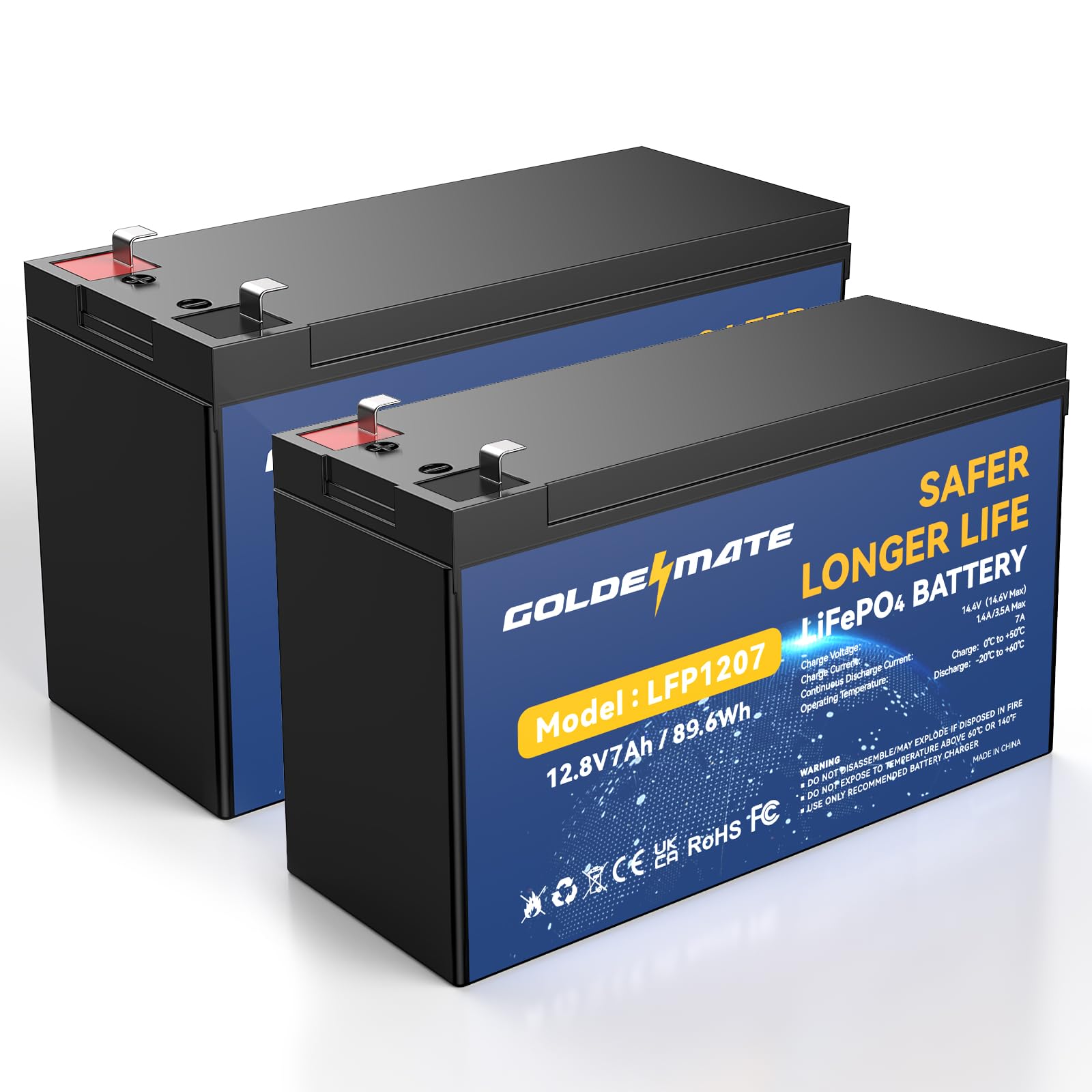GOLDENMATE 12V 7Ah Lithium LiFePO4 Battery