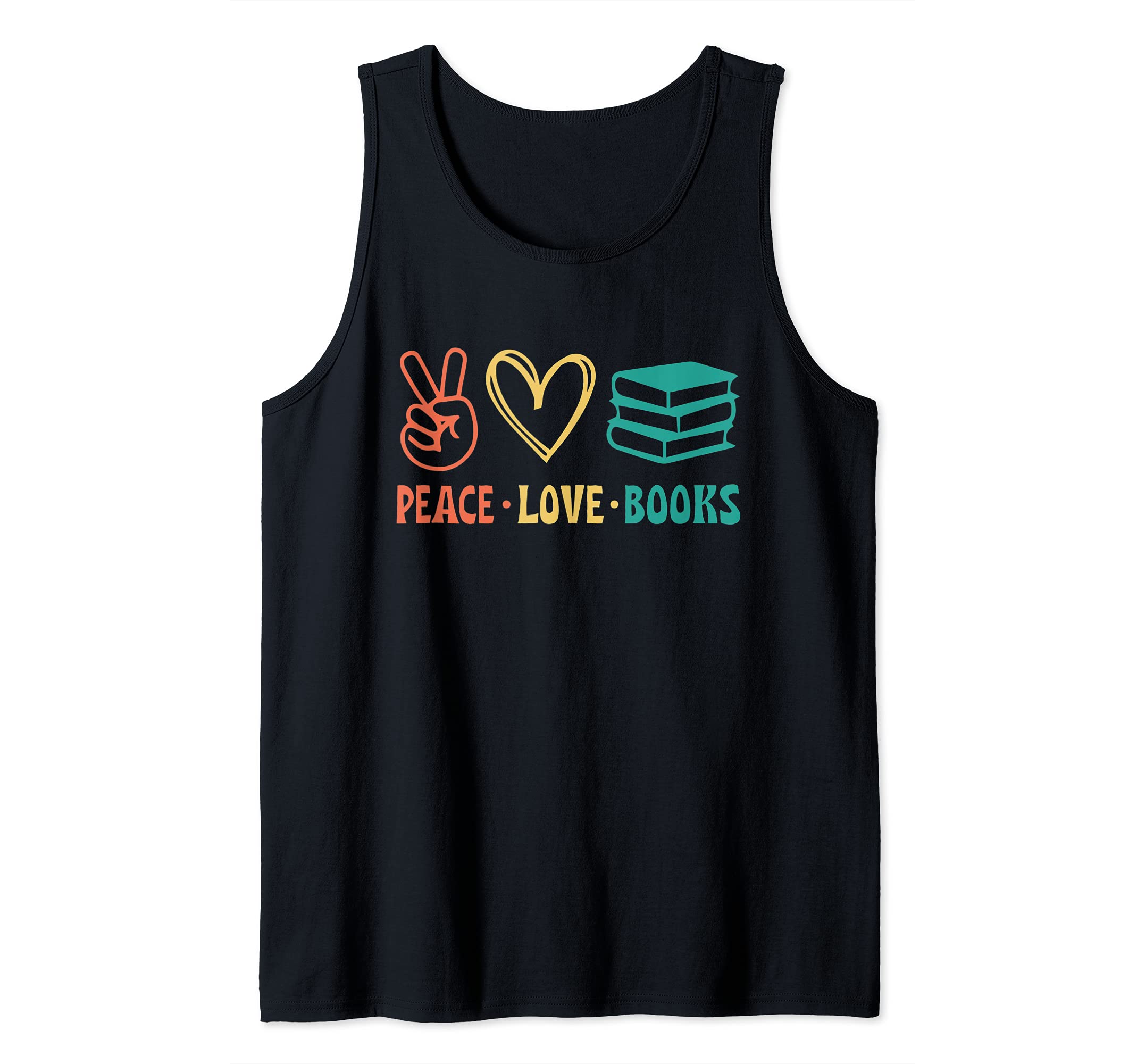 Peace Love Books Symbols Reading Quote Book Lover Tank Top