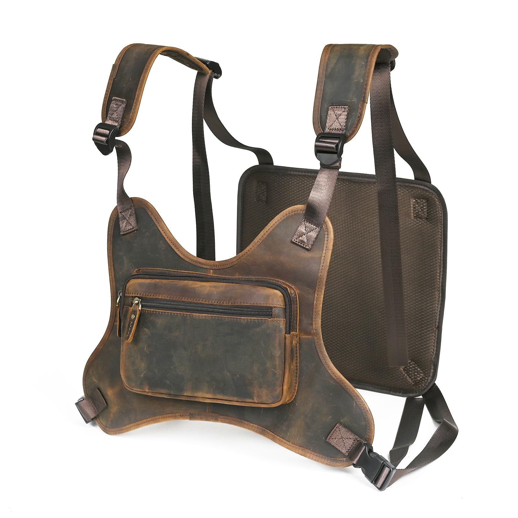 Handadsume Thick Crazy horse Leather Triangle Cross-body Sling Chest Bag Travel One Shoulder Backpack Daypack For Men Male 3028 (1-291 brown)