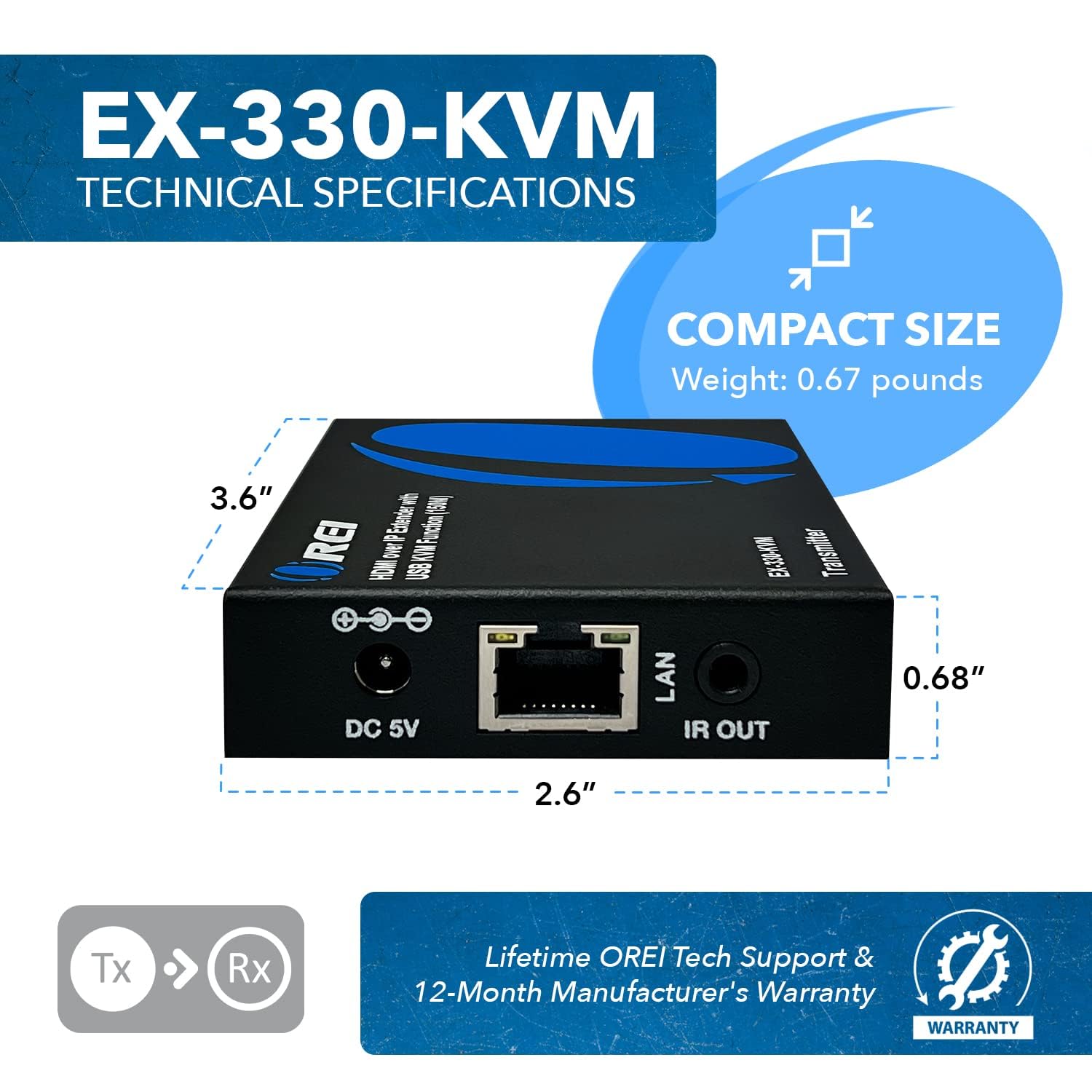 OREI KVM Over IP HDMI Extender Over LAN, Single CAT5e/CAT6A/CAT7 Cable Output1080p PC Control - Up to 330 Ft - Remote Keyboard Mouse USB Control - Over Home Network