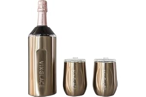 Vinglacé Wine Bottle Chiller Gift Set- Portable Stainless Steel Wine Cooler with 2 Stemless Wine Glasses, Copper