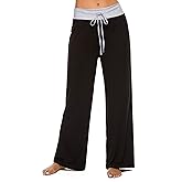 LOCUBE Women's Pajama Pants High-Waist Wide-Leg with Pockets Drawstring Soft Lounge Bottoms