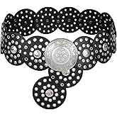 WERFORU Women Wide Western Disc Belt Cowgirl Boho Leather Belt for Jeans Dress