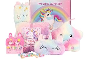 FIIOEOY Unicorn Gifts for Girls Age 3 4 5 6 7 8 Years Old, Unicorn Toys for Girls with Glow in The Dark Blanket Light Up Star Pillow Eye Mask Crossbody Bag, Birthday Gifts for Daughter Niece