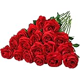 Ouddy Decor 20 Pcs Red Roses Artificial Velvet Silk Flowers Fake Roses Bouquet with Long Stems for Valentines Gifts Wedding Centerpiece Bridal Anniversary DIY Floral Arrangment Home Decor, Red
