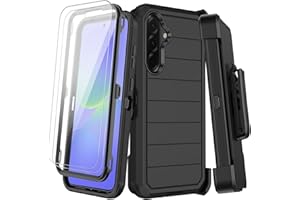 KECAI for Samsung Galaxy A36 5G Case with Belt Clip Holster,2X Screen Protectors & Kickstand,Heavy Duty Shockproof Drop Protection Bumper Military Grade Full Body Non Slip Rugged Durable Phone Cover (Black)