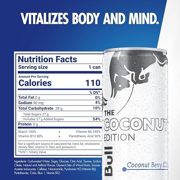 RED BULL ENERGY DRINK, THE COCONUT EDITION, 8.4 FL OZ, 4 PACK, 33.6 FL OZ