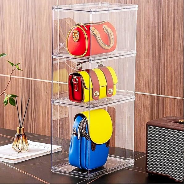 3PACK PURSE ORGANIZER FOR CLOSET,CLEAR ACRYLIC DISPLAY CASE...