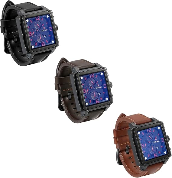 Amazon Jewelrywe ファション メンズ ビジネス カジュアル 腕時計 四角形 3atm防水 ウオッチ クオーツ レザーバンド 個性 オシャレ 通勤 通学 クリスマス 新年 プレゼント 全三色 3個セット メンズ腕時計 腕時計 通販