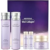 ISA KNOX AGE FOCUS VITAL COLLAGEN SKINCARE GIFT SET (370ml / 12.51 Fl Oz) - Korean Luxury Premium High-end Skin Toner, Emulsion Lotion, Cream by LG BEAUTY. Hydrolyzed Collagen,