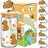 Didaey Christmas Capybara Gifts for Women Cute Capybara Glass Cup 17 oz Coffee Cups with Lids and Straw Cover Cap for Christmas Advent Calendar Birthday Gifts for Animal Lovers Stuff