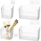 yeesport 4 PCS Cabinet Door Organizer Bins, Clear Plastic Wall Mount Hanging Storage Baskets with Adhesive Hooks, Bathroom Fridge Kitchen Pantry Under Sink Drawer Organizer with Drain Holes