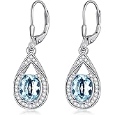 Teardrop Leverback Earrings 925 Sterling Silver Waterdrop Earrings with 8 * 6 mm Genuine or Simulated Birthstone Oval Crystal from Austria