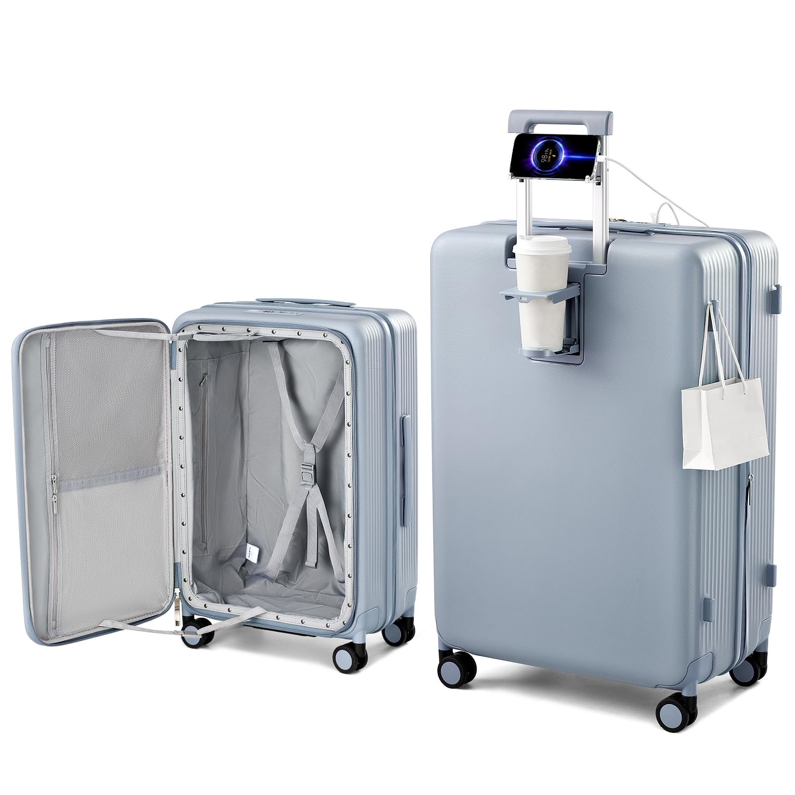 Photo 1 of Hanke Expandable 28 Inch Luggage with Spinner Wheels Top Opening Travel Luggage Hard Shell Rolling Suitcases Large Lightweight Checked Luggage with Cup Holder(Grey)