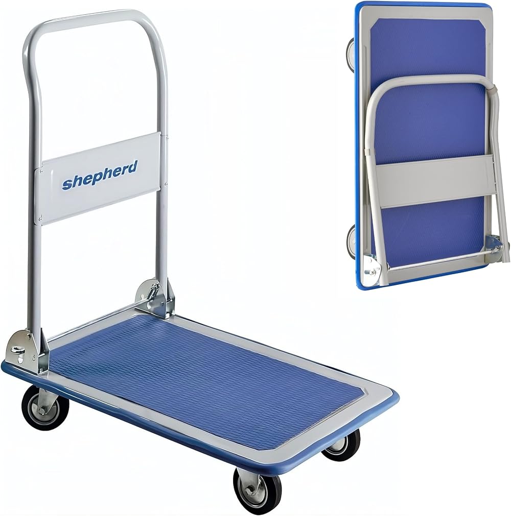 Move It 150kg Heavy-Duty Folding Platform Trolley Blue with 4 Wheels