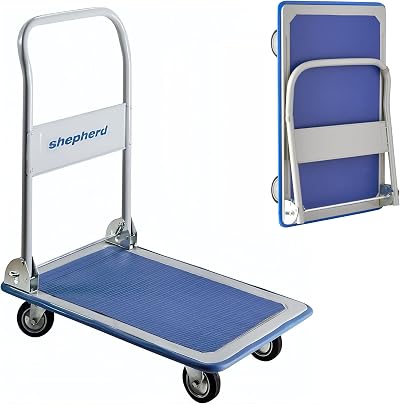 Move It 150kg Heavy-Duty Folding Platform Trolley Blue with 4 Wheels