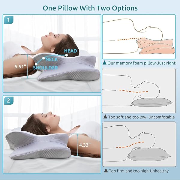 DONAMA CERVICAL PILLOW FOR NECK AND SHOULDER PAIN RELIEF, COOLING CONTOUR MEMORY FOAM PILLOW, DUAL-HEIGHT ERGONOMIC NECK SUPPORT PILLOW FOR SIDE BACK STOMACH SLEEPERS WITH REMOVABLE PILLOWCASE