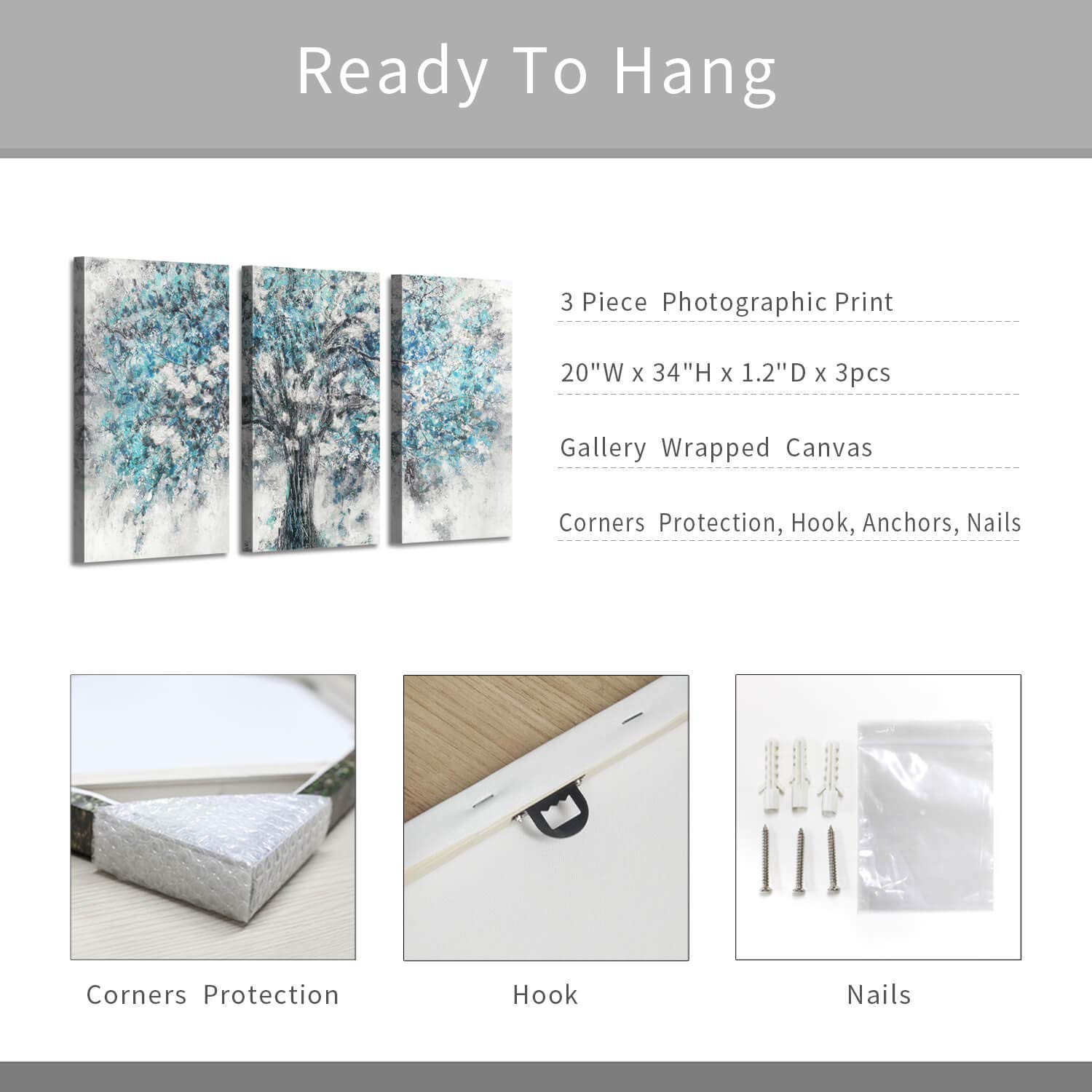 Abstract Artwork Landscape Wall Art: Blooming Lonely Beautiful Autumn Tree Prints on Wrapped Canvas Set for Home Decor