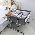 Ihoming Double Bassinets For 2 Babies, Twins Infant Co Sleeper Bedside Crib Attaches to Bed, Grey