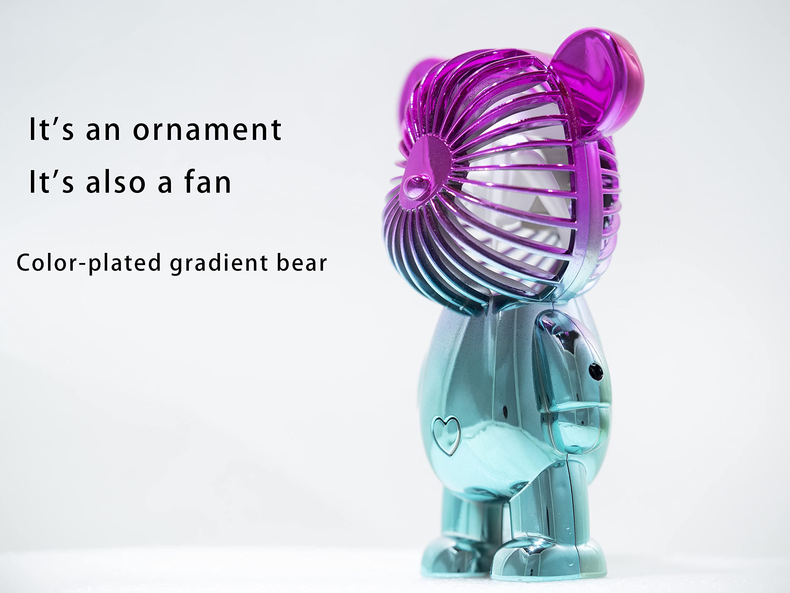 Rechargeable USB Mini Handheld Fan - Portable Cute Bear Design for Kids, Girls, Women - Home, Travel, Outdoor, Makeup Use - Violet-Blue Gradation