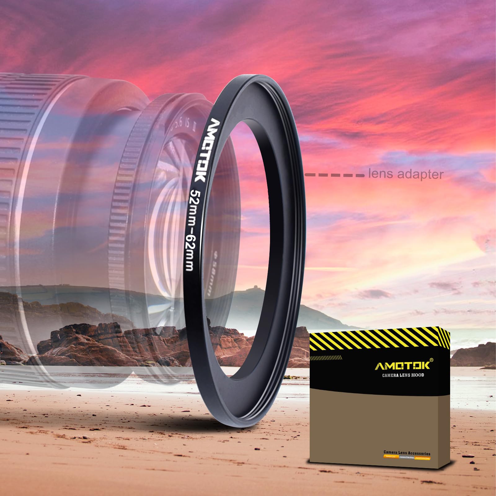 52mm Lens to 62mm Camera Filters Ring Compatible All 52mm Camera Lenses to 62mm UV CPL ND Filter Accessory and 62mm Lens Hood(52-62mm)