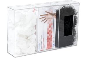 IneVibe Triple Hygiene Holder - 3 Compartment Acrylic Dispenser with Lid for Hairnets, Glove Boxes, Face Masks, Plastic Bags, Tissue Boxes in Home or Medical Setting - Counter or Wall Mount (Triple)