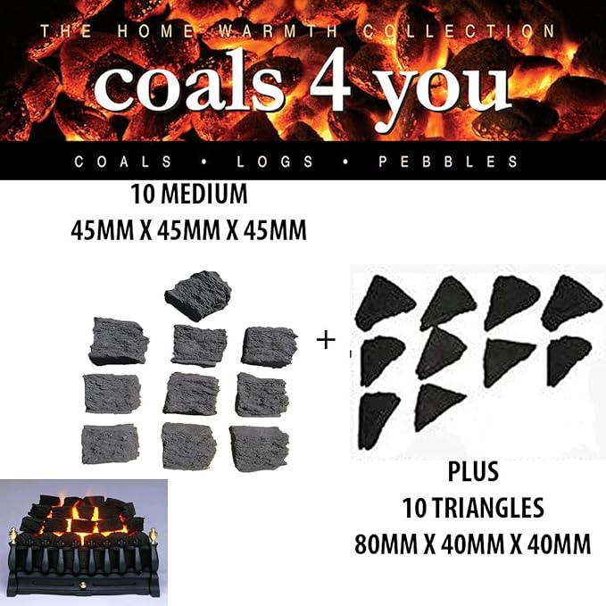 Gas fire coals Black/Bio Fuels/Inserts/Boxed/New 10 medium & 10 large triangles New IN COALS 4 Gas fire coals Black/Bio Fuels/Inserts/Boxed/New 10 medium & 10 large triangles New IN COALS 4