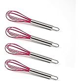 Mini Whisks 6 inch 4Pcs silica gel stainless steel Whisk, Hand Egg Mixer for Flour Cake Egg, Kitchen Cooking Baking Use Whisk (red)