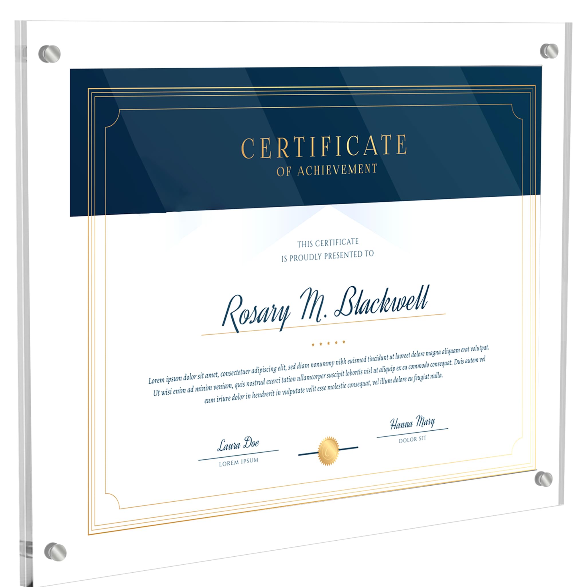 Photo 1 of 11X14 Acrylic Picture Frame for Wall, Clear Diploma Frame, No Drill Floating Frameless Photo Frame for Diploma Certificate Degree Document & Artworks Display, Graduation Gift for Students (1 Pack, Straight edge)