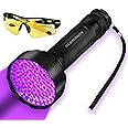 Black Light UV Flashlights with UV Protective Glasses, 100 LED 395 NM Ultraviolet Blacklight Detector for Home Hotel Dogs Cat