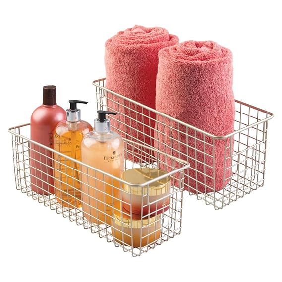 mDesign Handtuchkorb Metall - Aufbewahrungskorb Bad für Handtücher, Seifen & Co. - 2er Set, je 40,6 cm x 15,2 cm x 15,2 cm - 