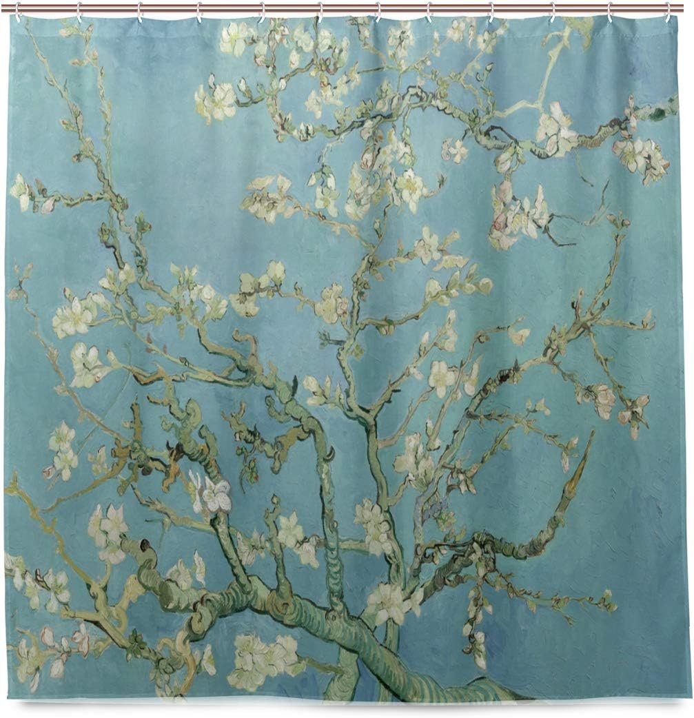 ISAOA Van Gogh Painting Shower Curtain Waterproof Mildew Resistant Anti-Bacterial Personalized Design Polyester Fabric Curtain for Bathroom,180x180cm with 12 hooks