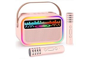 Mini Karaoke Machine Toys for Kids Girls, Tnvee Portable Bluetooth Speaker with 2 Wireless Microphones, Funny Birthday Gifts for Girls Ages 3, 4, 5, 6, 7, 8, 9,10,11,12+ Years Old Toddler - Pink