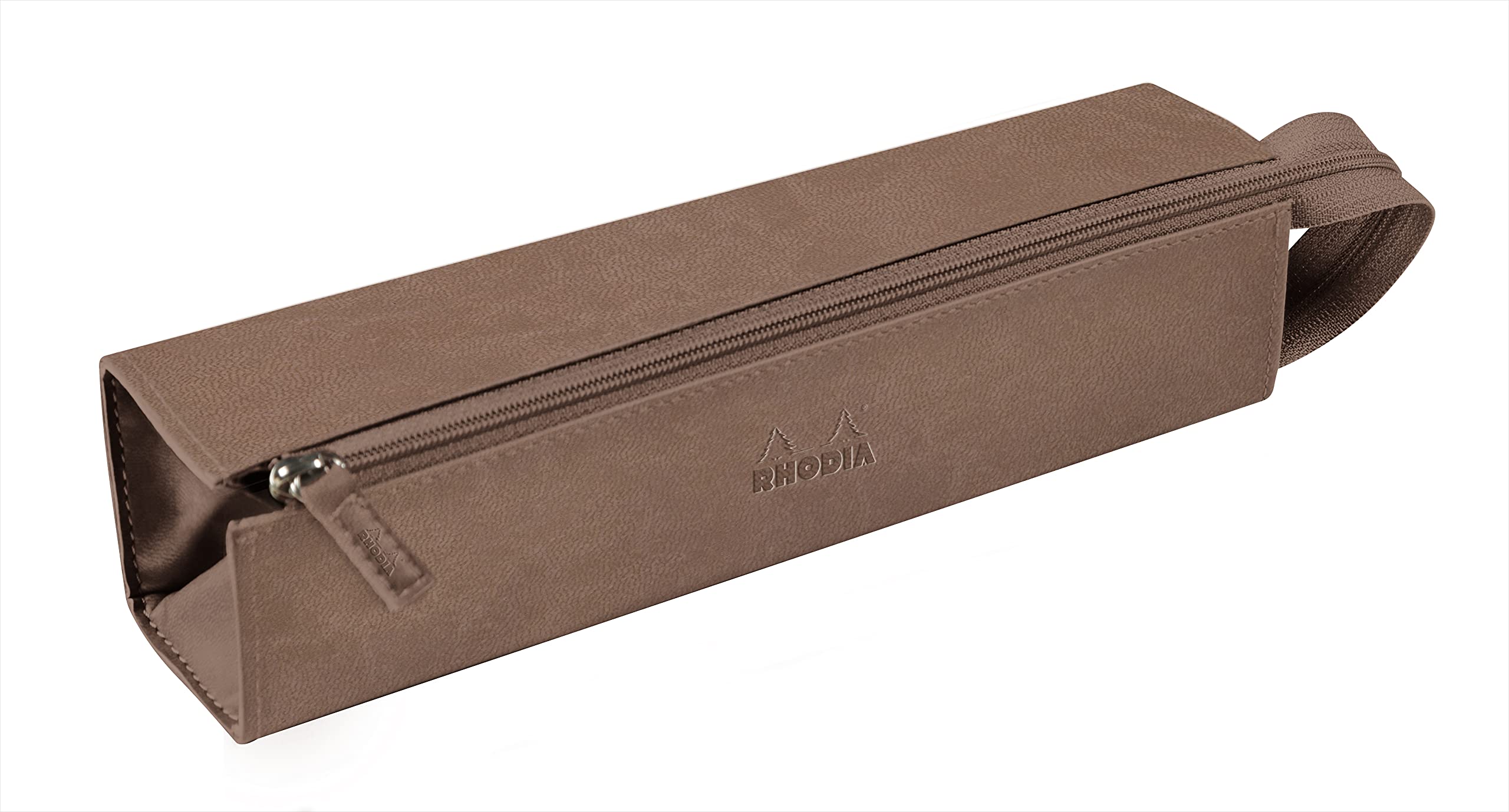 RHODIA 319014C - Pencil case Rhodiarama Taupe - 23x5x5 cm - Flat opening for use as a pencil case - Faux leather - Storage for pens, pencils, markers, small supplies