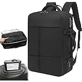 TOMCHY Vacuum Seal Travel Backpack W/Pump Built-in - 60L Water-Resistant Carry-On Vacuum Backpack Travel Bag Expandable Air Compression System with TSA Lock Fits19 Laptop (Black)