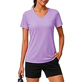 MAGCOMSEN Workout Tops for Women UPF 80+ V-Neck Short Sleeve Tee Shirt Quick Dry T Shirts Gym Athletic Yoga Top