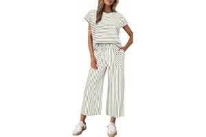 Sweetmoon 2 Piece Sets for Women Summer Outfits Short Sleeve Top Wide Leg Crop Pants Womens Matching Sets for Travel Vacation