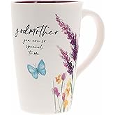 Pavilion Gift Company - Godmother - 17-ounce Coffee Cup, Floral Pattern Mug, Mothers Day Gift Idea, 1 Count, Cream, 5.25 x 5.25-Inches