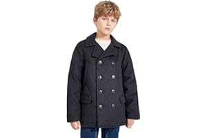 SOLOCOTE Boys Coat Elegant Notched Collar Double Breasted Wool Blend Over Pea Coat
