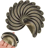 Heyu-Lotus 15pc Vintage Shell Cup Drawer Handles Antique Brass Cabinet view 6