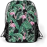 Tropical Flamingos Drawstring Backpack Gym Bag With Shoe Compartment String Bag Sport Beach Swimming Sackpack For Women Men