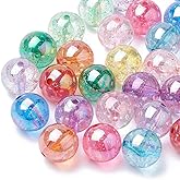 BB Beadthoven 100pcs 20mm Chunky Bubblegum Beads, Glittery Beads Transparent Crystal Acrylic Mix Color Colorful Gumball Round Spacers for Jewelry Making Necklace Pen Keychain Supplies