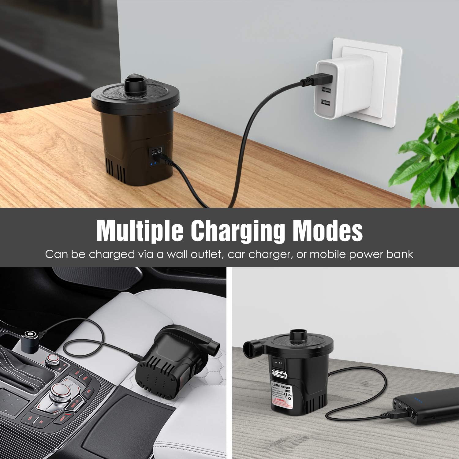 Rechargeable Air Pump, Dr.meter HT-420 Portable Electric Air Pump Quick-Fill Inflator Deflator Air Mattress Pump (Rechargeable Air Pump): Home & Kitchen