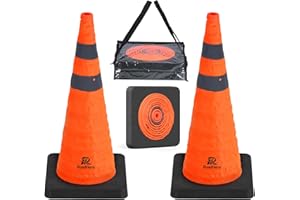 RoadHero 28 Inch Collapsible Traffic Safety Cones with Black Weighted Base, Construction Orange Cones with Reflective Collars for Road Safety, Driving Training, Parking Lots, 2 Pack